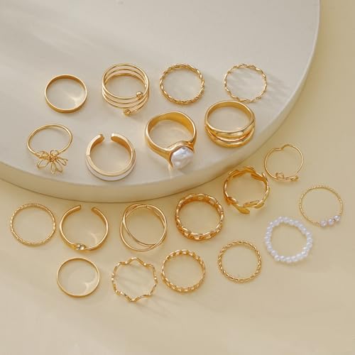 YEEZII 25 Pcs Gold Knuckle Rings Set for Women, Cute Stackable Finger Midi Rings, Dainty Gold Chunky Stacking Statement Womens ring pack - color: Gold-21 Pcs
