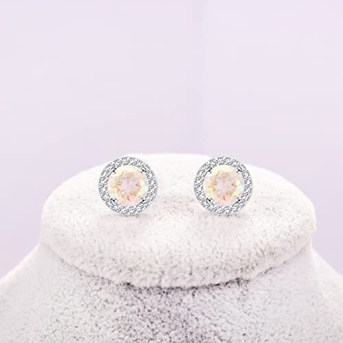 YOQUCOL Bright 8MM,10MM Cubic Zirconia Crystal Stud Earrings Round Pierced Earrings For Women - color: 8MM-AB-Color