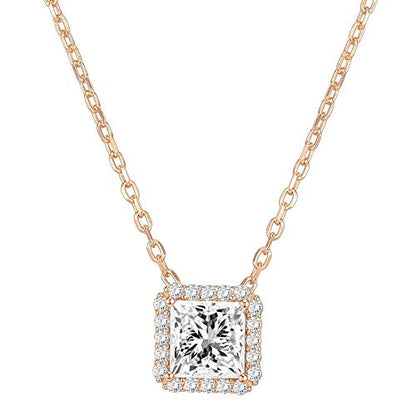 PAVOI 14K Gold Plated Post Faux Diamond Round Solitaire Pendant Halo Necklace | Gold Necklace for Women | Slider Adjustable - style: Princess
