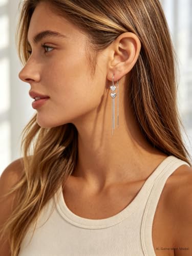 Silver Dangle Earrings Women Dangling Drop Bridesmaid Wedding Prom Jewelry - color: Silver heart