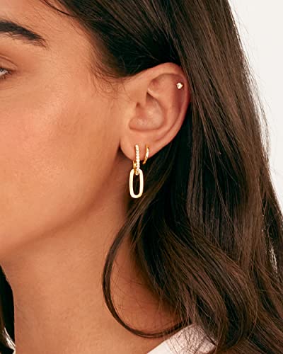 PAVOI 14K Gold Plated Convertible Paperclip Earrings for Women - Trendy Paper Clip Link Huggie Hoop Earrings - Chain Link Drop Dangle Hoops with Cubic Zirconia - Two-Toned Statement Jewelry - style: Cubic Zirconia