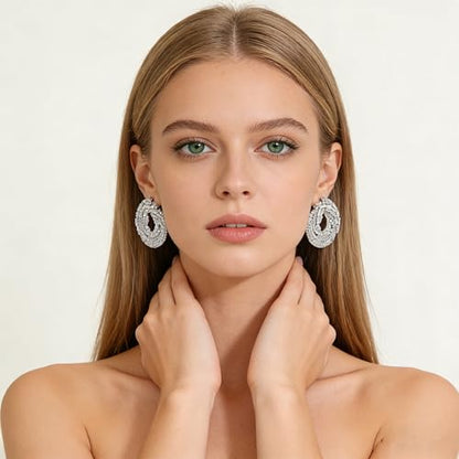 Rhinestone Earrings Dangling for Women Sparkly Silver Dangle Earrings Girls Long Chandelier Earrings Tassel Lightweight Ear Studs Cubic Zirconia (KE001S-W) - color: CZ Oval YXE065S