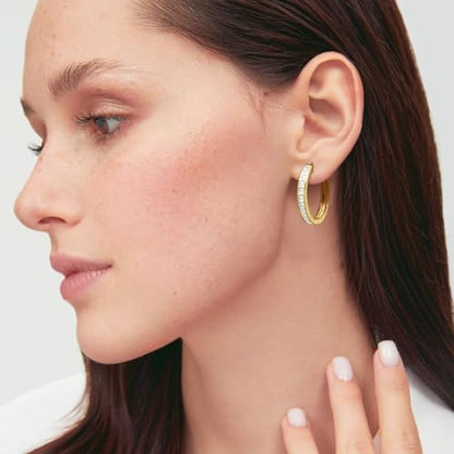 14K Gold Earrings for Women Gold Hoop Earrings for Women | Dainty Gold Earrings for Women Stylish 14K Gold Hoop Earrings for Women Square Cubic Zirconia Huggie Hoop Earrings 15/20/25mm - size: 25mm