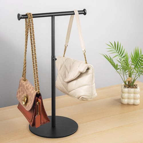 niffgaff 15"-24" T Bar Purse Display Stand Tabletop | Adjustable Height Handbag Holder, Countertop Hanging Rack for Lanyard, Long Necklace, Jewelry, Scarf, Black - color: Black