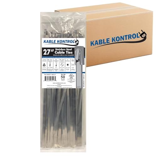Kable Kontrol Stainless Steel Metal Zip Ties 27 Inch 500 Pcs HD 485Lbs Test | Heavy Duty Steel Bulk Cable Ties, Self-locking, Multi-Purpose, Outdoor and Indoor Use, High Temperature, Corrosion Resistant - size: 27" - 485 Lbs - 500 Pcs