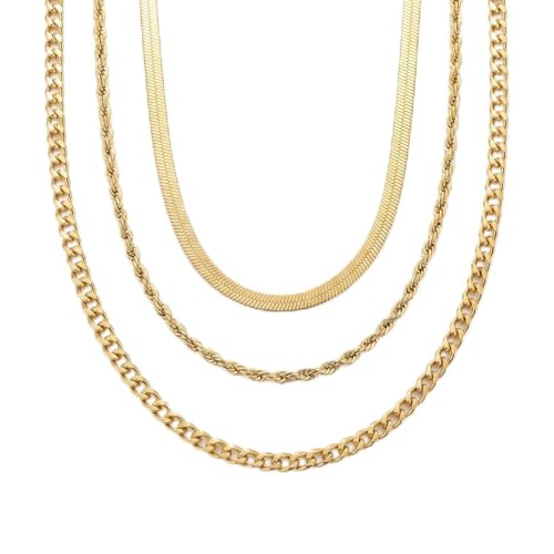 9-Piece Gold Tone Layered Chain Necklace Set for Women, Versatile Stackable Necklaces with Vertical Bar/Herringbone/Padlock Coin Charms, Trendy Boho Jewelry - style: TZJ-003359