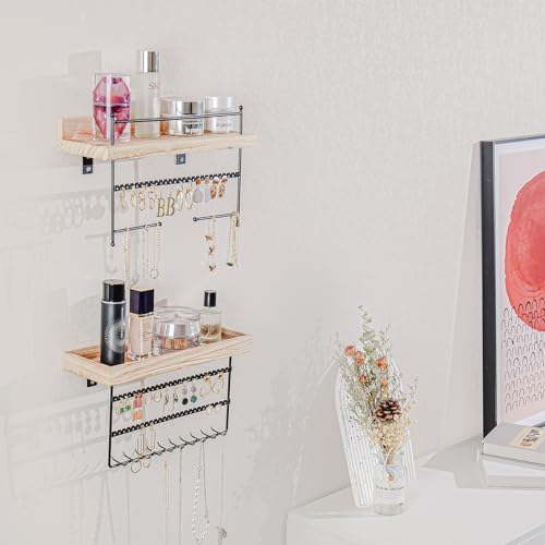Lolalet Wall Mount Hanging Jewelry Organizer -Set of 2, Black | Versatile Hanging Holder with Hooks for Earrings, Bracelets and Necklaces, Easy to Install on Bathroom Wall - color: Black