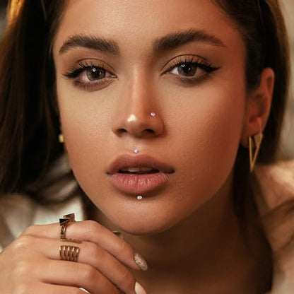 Besteel 28Pcs Threadless Nose Rings Studs Set Surgical Steel Lip Nostril Labret Medusa Piercing Jewelry Push in Tragus Conch Helix Flat Back Earrings for Women Men 16G 18G 20G 6/8mm - style: 16G-6MM