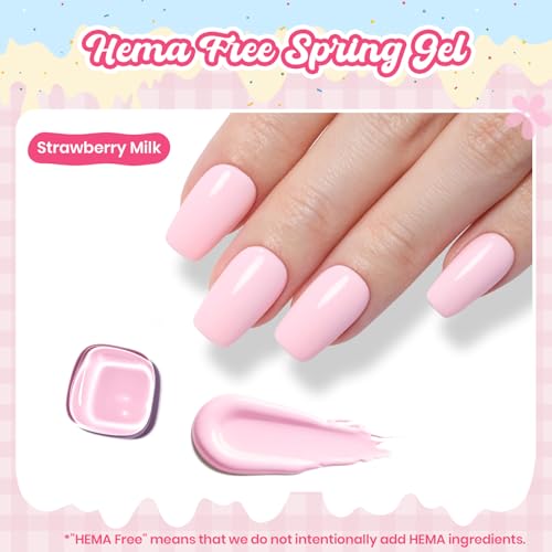 Beetles Pink Gel Polish, Strawberry Milk, Light Pink Gel Nail Polish | Color-Matched Bottle Design, Soak Off UV LED, Long-Lasting Nails Art for Home DIY & Holiday - color: B - Creme Pink | Taste of Spring Strawberry Milk