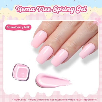 Beetles Pink Gel Polish, Strawberry Milk, Light Pink Gel Nail Polish | Color-Matched Bottle Design, Soak Off UV LED, Long-Lasting Nails Art for Home DIY & Holiday - color: B - Creme Pink | Taste of Spring Strawberry Milk