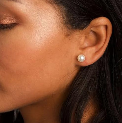 Women's Stainless Steel Faux Pearl Stud Earrings Set - 5 Pairs, 3-7mm - color: White 1