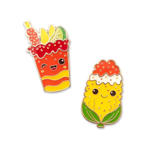 Enamel Pin Set (2 Pins Per Set) for Backpack, Bag, Lapel, Kawaii Button Collector - style: Chamoyada & Elote