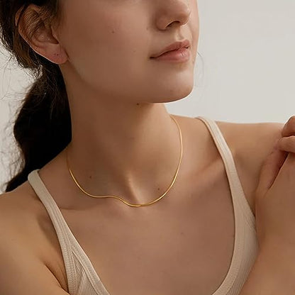 Dainty Choker Necklace for Women 18K Gold Plated Shining Dots Box Chain Sparkle Necklaces Cute Paperclip Link Herringbone Necklace Exquisite Jewelry Gifts for Mom Girlfriend - style: 1.5mm Herringbone GD