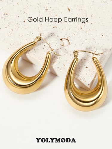 Trendy Medium Oval Hoop Earrings for Women Elegant Minimalist Simple Geometric 316L Stainless Steel Hoops for Ladies