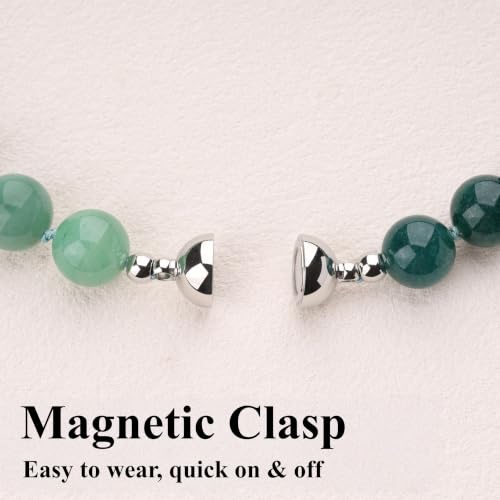 Chunky Gemstone Necklace for Women, 12mm Green Beaded Necklace, Hand-Knotted Beads Choker with Magnetic Clasp, Statement Jewelry, 16.5" - color: Jade & Aventurine