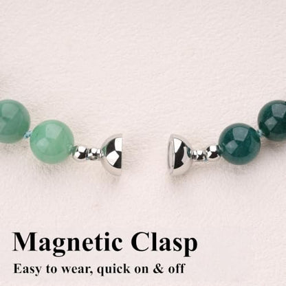 Chunky Gemstone Necklace for Women, 12mm Green Beaded Necklace, Hand-Knotted Beads Choker with Magnetic Clasp, Statement Jewelry, 16.5" - color: Jade & Aventurine