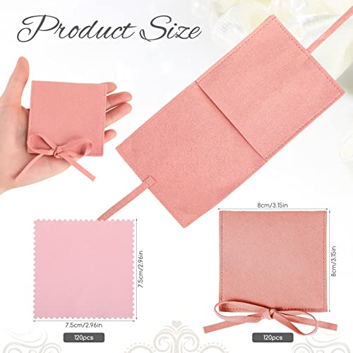 120 Pcs Microfiber Jewelry Pouch 8 x 8cm Jewelry Packaging Bag Gift Bow Tie Bracelet with Cleaning Cloth(Pink) - color: Pink