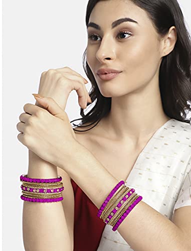 Aheli Ethnic Metal Bangles Chudha Set Stone Studded Bangle Set Indian Wedding Wear Fashion Jewelry Gift for Women Blue - color: Rani Pink
