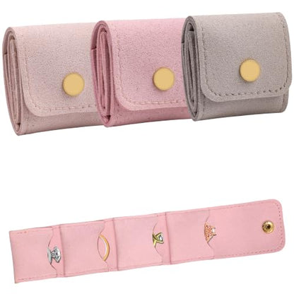 3 Pack Mini Jewelry Organizer, Travel Jewelry Case, Foldable Multifunctional Travel Jewelrys Pouch for Earrings, Necklaces, Rings, Chain Bracelets, Brooches - color: Pink