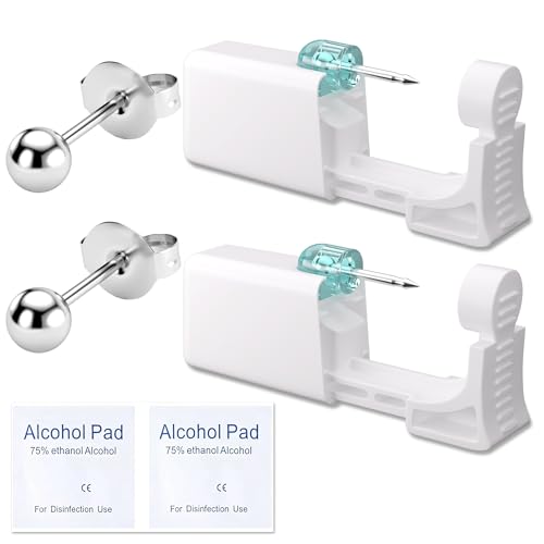 Ear Piercing Kit - Disposable Piercing Gun Preloaded with Different Style 4 mm Studs, at Home Self Piercer Kit (Large Silver Ball) - color: Large Silver Ball