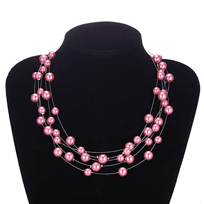 FULU AUTUMN Layered Pearl Necklace Multi-strand Pearl Choker Necklaces for Women Beaded jewelry for Wedding Parties - color: Light purple