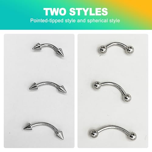 8-Piece Set 16G Eyebrow Rings & Vertical Labret Lip Jewelry, Steel Curved Barbell Piercing Jewelry for Women Men