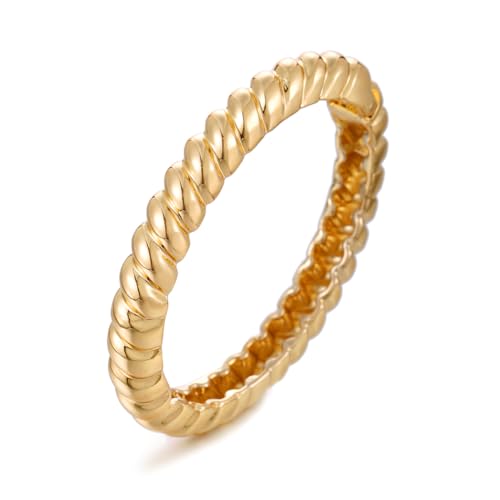 Golden Polished Chunky Twisted Hinged Waterdrop Bangle Bracelet for Women Spiraled Oval Bangle Bracelet - color: Gold Twisted Oval Bangle