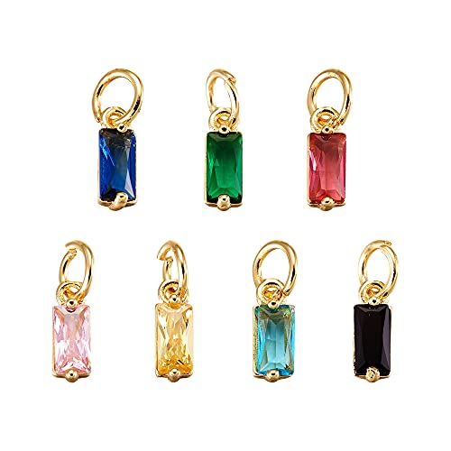 Beadthoven 20pcs Real 18K Gold Plated Rectangle Crystal Charm Pendants Cubic Zirconia Charm Beads with Jump Ring for DIY Jewelry Making Necklace Choker Earrings Tiny Dangle Accessories - color: 0Rectangle-Mixed