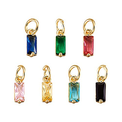 Beadthoven 20pcs Real 18K Gold Plated Rectangle Crystal Charm Pendants Cubic Zirconia Charm Beads with Jump Ring for DIY Jewelry Making Necklace Choker Earrings Tiny Dangle Accessories - color: 0Rectangle-Mixed
