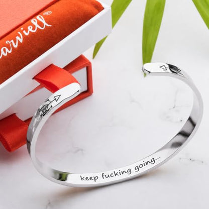 Bracelet - Gifts for Women – Inspirational, Friendships, Love, Mom, Daughters, Sisters, Christian, Graduations, Memorials & Wedding Gifts – 100+ Phrases – Stainless Steel, Gift Ready - color: BADASS GIFT - Keep f##king going