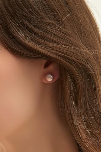 EAMTI Pearl Earrings for Women Trendy 18K Gold Plated Sterling Silver Freshwater Cultured Pearl Stud Earrings Hypoallergenic 5.5-9.5MM - color: Pink-purple, size: 8.6-9.5mm