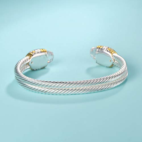 Designer Inspired Jewelry Double Cable Wire Facet CZ Antique Bangle Elegant Beautiful - color: White