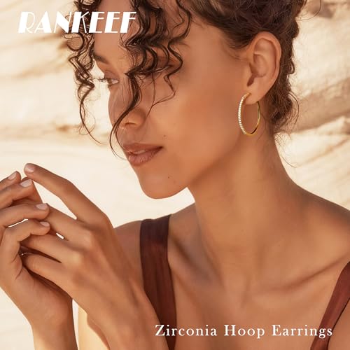 RANKEEF Gold/Silver Hoops Earrings For Women Hypoallergenic | S925 Silver Hoop Earings Lightweight Gold Hoops Gold Rhinestone Earring With Cubic Zirconia 20/30/40mm - color: Gold-30mm