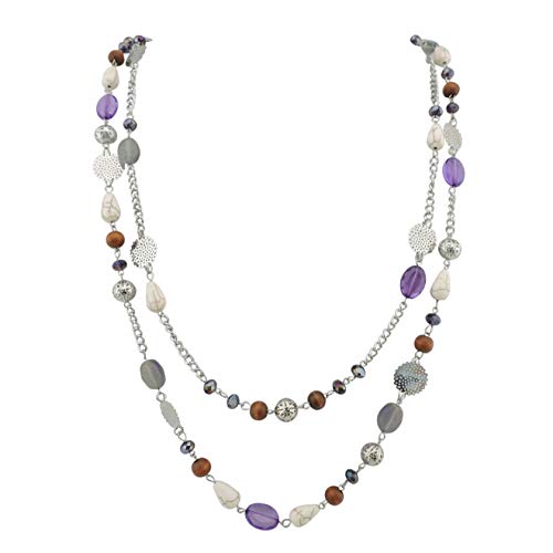 Bocar Long Necklaces for Women Trendy, Boho Layered Crystal Beaded Collar Necklaces for Women, Fashion Statement Necklaces Jewelry - color: Purple