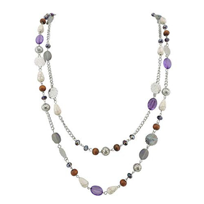 Bocar Long Necklaces for Women Trendy, Boho Layered Crystal Beaded Collar Necklaces for Women, Fashion Statement Necklaces Jewelry - color: Purple