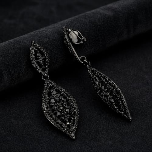 1Pair Black Statement Elegant Rhinestone Crystal Teardrop Clip on Earing | Clasp earrings | Classic design | Black rhinestones