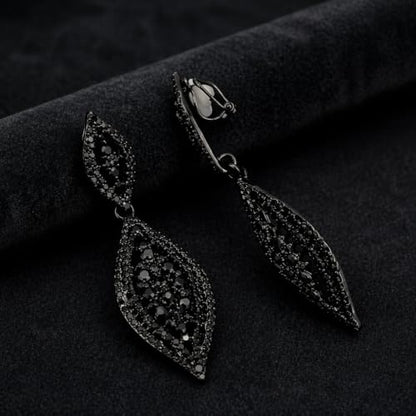 1Pair Black Statement Elegant Rhinestone Crystal Teardrop Clip on Earing | Clasp earrings | Classic design | Black rhinestones