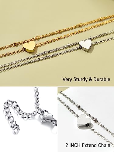 FaithHeart Waterproof Ankle Bracelets for Women, 1/2/3Pcs Non Tarnish Stainless Steel Layered Anklet Set Paperclip Figaro Cuban Link Chain Dainty Summer Beach Jewelry Gift Adjustable Size - style: b.Heart - Silver