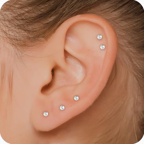 10 Pairs Small Stud Earrings for Women – Hypoallergenic Stainless Steel Tiny Earrings for Sensitive Ears, Cubic Zirconia Simulated Diamond Stud Earrings - style: 2mm-10 pairs-silver