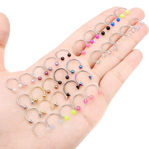 20/18/16/14G Horseshoe Septum Nose Lip Rings Smile Piercings 6/8/10/12/14/16mm Cartilage Helix Daith Earrings Surgical Steel Jewelry for Women Men - size: 18g*5/16in(8mm)