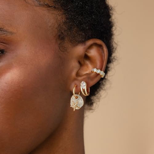 MYEARS Women Ear Cuff Earrings Gold Non Pierced Cartilage Clip on Open Wrap Hoop 14K Gold Plated Simple Hypoallergenic Everyday Jewelry - style: Honeycomb
