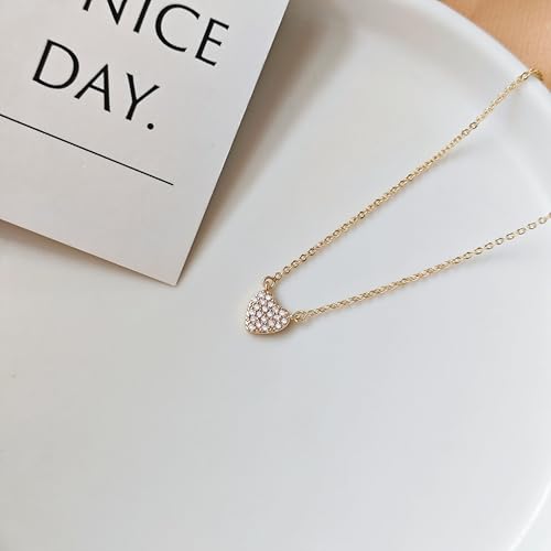 Airmb Heart Necklace for Women Gold/Silver Plated Trendy Heart Choker Lover Pendant Hypoallergenic Fashion Gold/Silver Necklace for Women Love Jewelry Gift for Women Girlfriend - color: Crushed CZ-Gold
