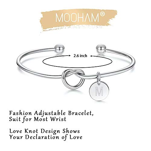M MOOHAM Gold Initial Bracelets Gifts for Women Teen Girls - Dainty Tie the Knot Letter A-Z Initial Bracelet for Women 14K Gold Plated Cuff Bracelet Jewelry Personalized Bridesmaid Proposal Gifts - style: M - Silver