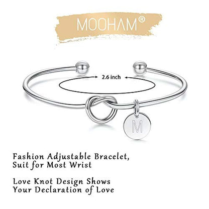 M MOOHAM Gold Initial Bracelets Gifts for Women Teen Girls - Dainty Tie the Knot Letter A-Z Initial Bracelet for Women 14K Gold Plated Cuff Bracelet Jewelry Personalized Bridesmaid Proposal Gifts - style: M - Silver