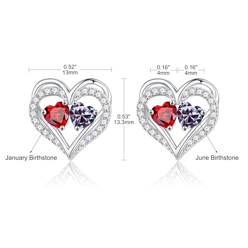 Heart Earrings for Women - Birthstone Earrings | 925 Sterling Silver, Stud Earrings, Gift Box Packaging, Anniversary Birthday Gifts for Women Wife Girlfriend Mom - color: 01-06-Jan-Jun Birthstone