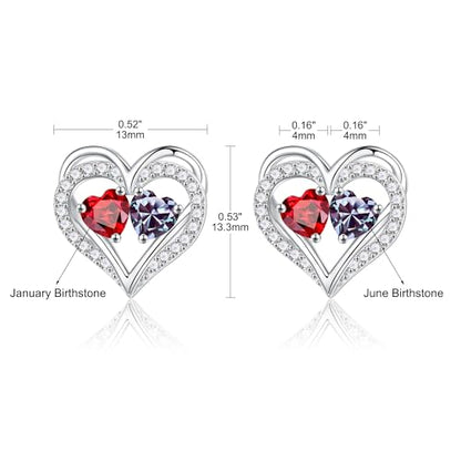 Heart Earrings for Women - Birthstone Earrings | 925 Sterling Silver, Stud Earrings, Gift Box Packaging, Anniversary Birthday Gifts for Women Wife Girlfriend Mom - color: 01-06-Jan-Jun Birthstone