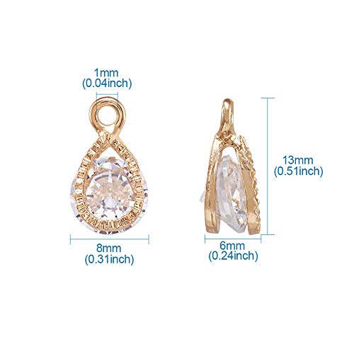 Beadthoven 100pcs Cubic Zirconia Alloy Charms Drop Shaped KC Gold Pendants for Jewelry Making Choker Tiny Dangle Accessories - color: Gold-Drop