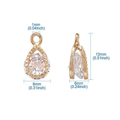 Beadthoven 100pcs Cubic Zirconia Alloy Charms Drop Shaped KC Gold Pendants for Jewelry Making Choker Tiny Dangle Accessories - color: Gold-Drop