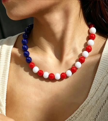 Chunky Beaded Necklace for Women 16mm Round Bead Resin Modern Statement Necklace Jewelry Accessories - color: colorful 06