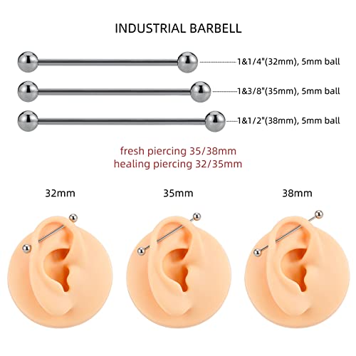 14G ASTM F136 Titanium Straight Barbell Rings for Nipple/Tongue/Dimply/Industrial - Internally Threaded Hypoallergenic Body Piercing Jewelry Gift for Women & Men, Nickel Free, Lead-Free - color: 14G(1.6mm), 1/2"(12mm), 5mm top